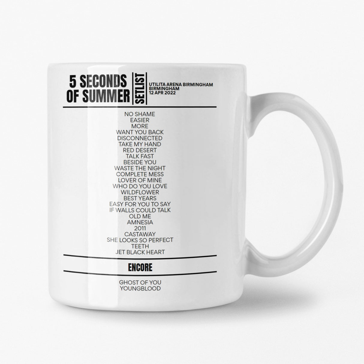 5 Seconds Of Summer Birmingham 12 April 2022 Setlist Mug - Setlist