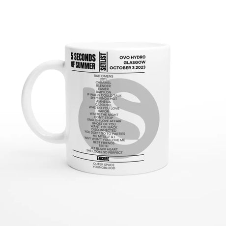 5 Seconds Of Summer Glasgow October 2023 Setlist Mug - Setlist