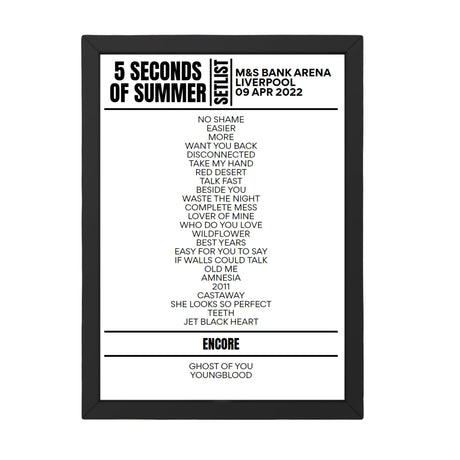 5 Seconds of Summer Setlist Liverpool April 9 2022 - Setlist