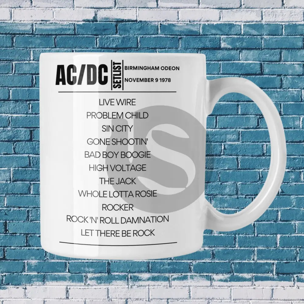 AC/DC Birmingham Odeon November 9 1978 Replica Setlist Mug - Setlist