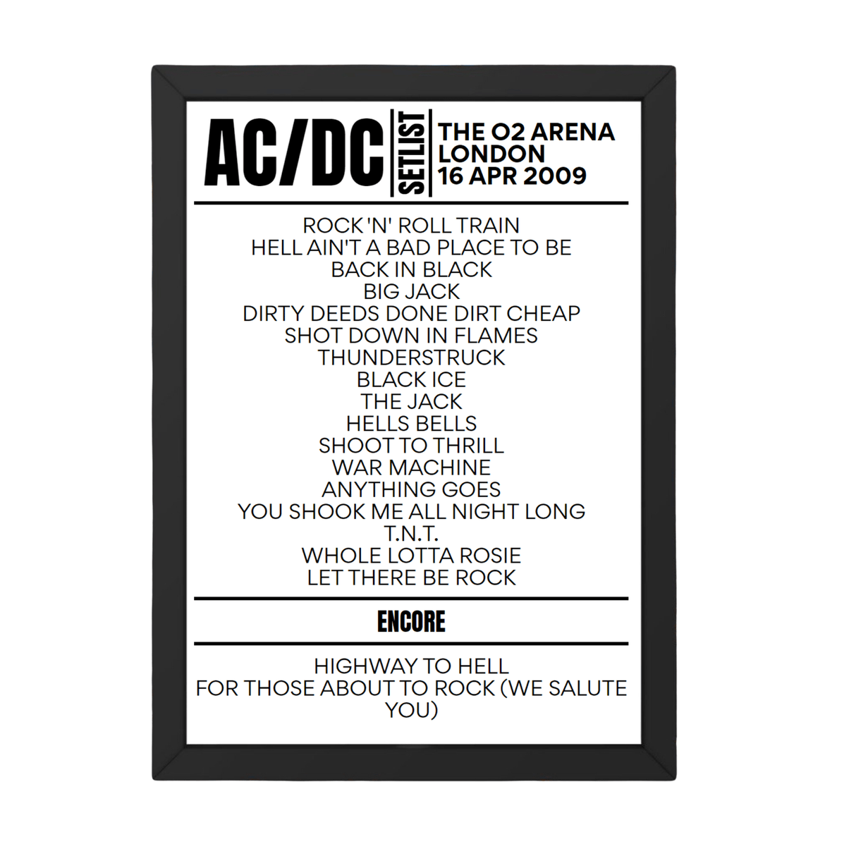 AC/DC Setlist 16-04-2009-London - Setlist