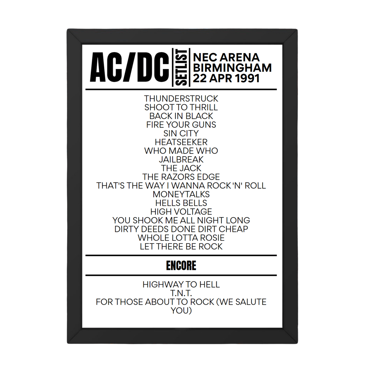 AC/DC Setlist 22-04-1991-Birmingham - Setlist