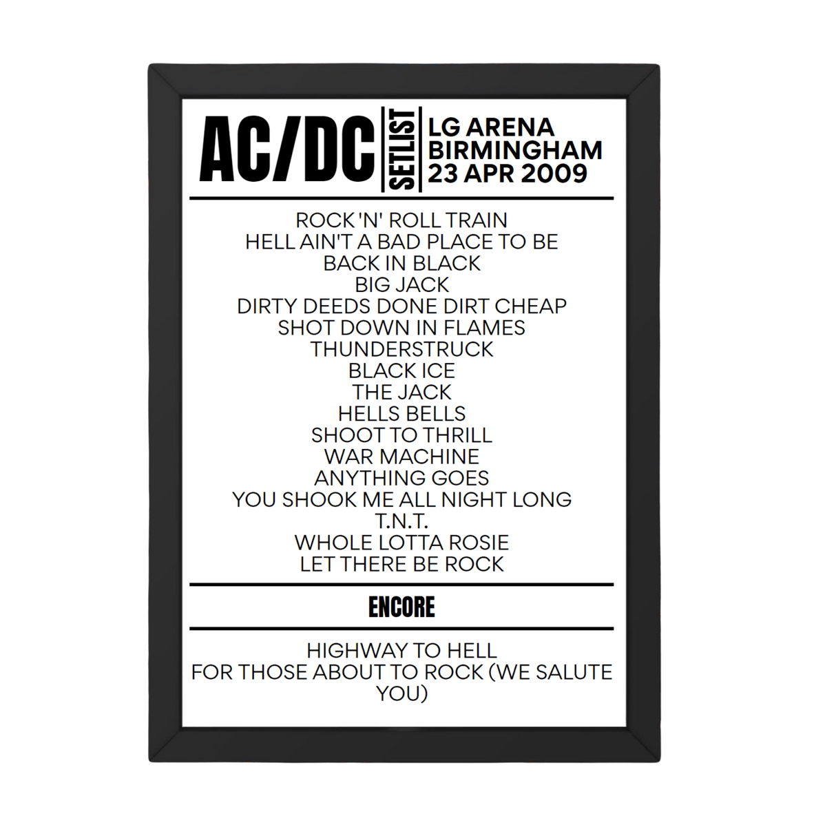 AC/DC Setlist 23-04-2009-Birmingham - Setlist