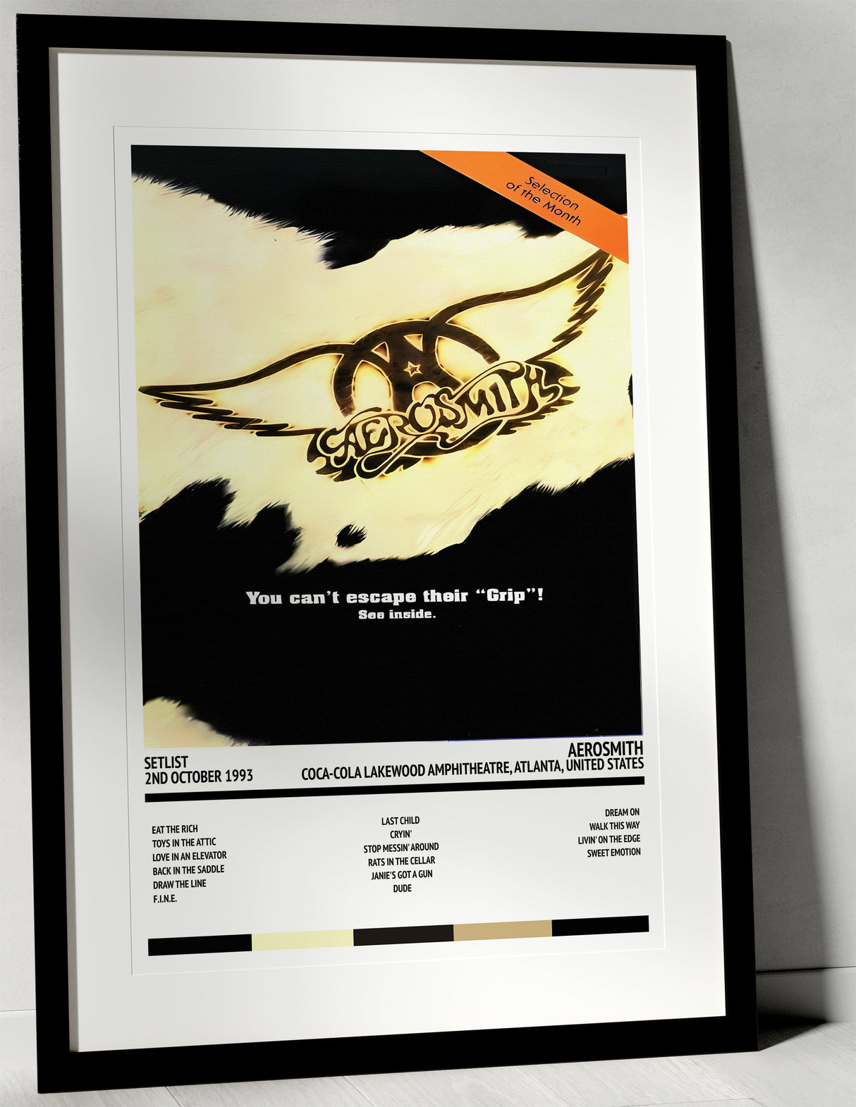 Aerosmith Get a Grip Coca - Cola Lakewood Amphitheatre Atlanta 2nd October 1993 - Setlist Tour Poster - Setlist