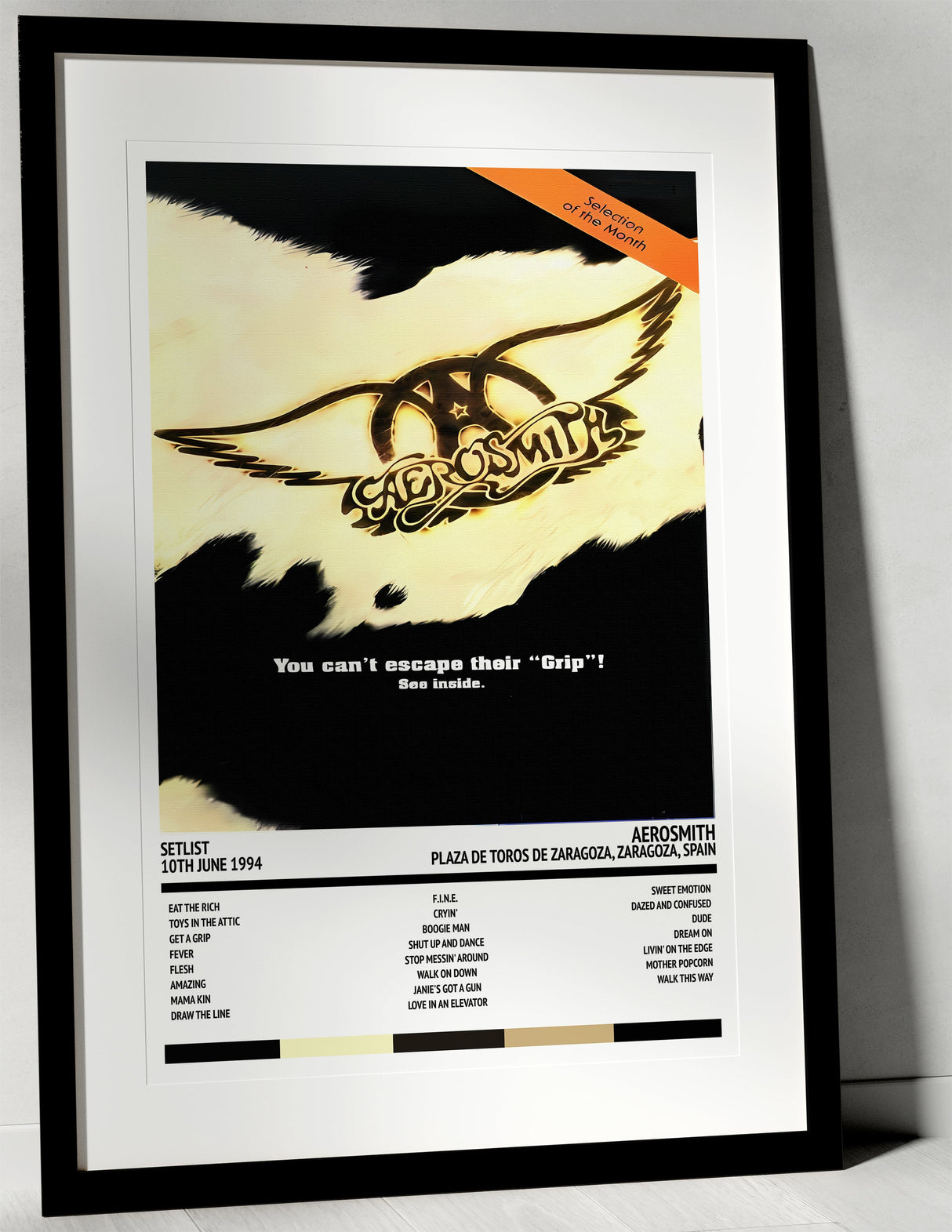 Aerosmith Get a Grip Plaza de toros de Zaragoza Zaragoza 10th June 1994 - Setlist Tour Poster - Setlist