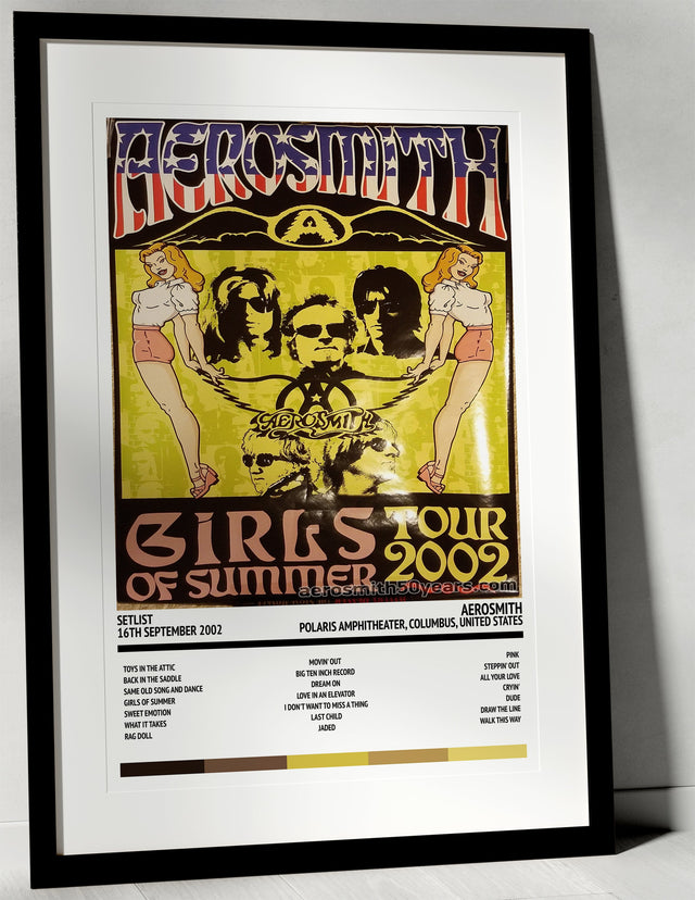 Aerosmith Girls of Summer Polaris Amphitheater Columbus 16th September 2002 - Setlist Tour Poster - Setlist