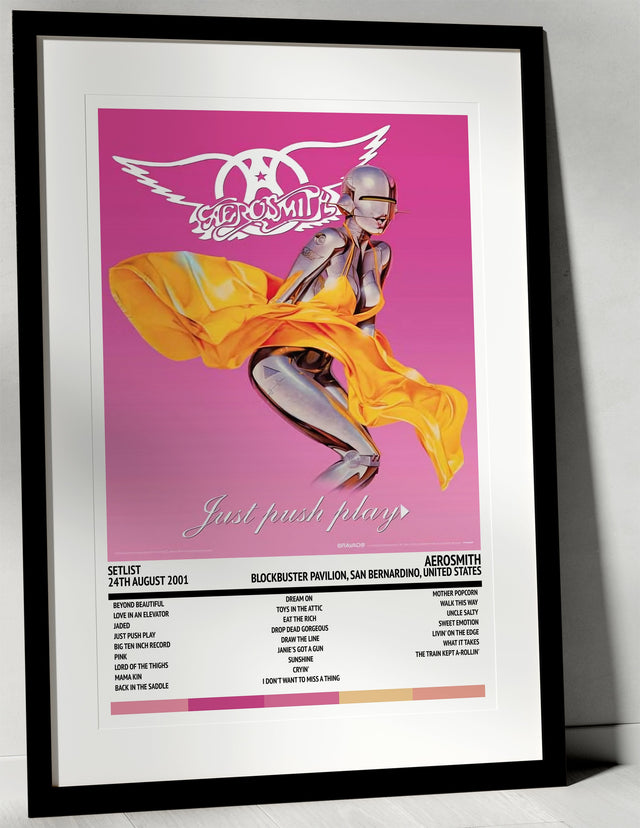 Aerosmith Just Push Play Blockbuster Pavilion San Bernardino 24th August 2001 - Setlist Tour Poster - Setlist