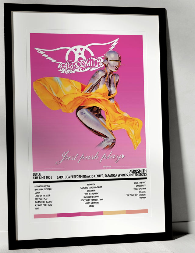 Aerosmith Just Push Play Saratoga Performing Arts Center Saratoga Springs 8th June 2001 - Setlist Tour Poster - Setlist