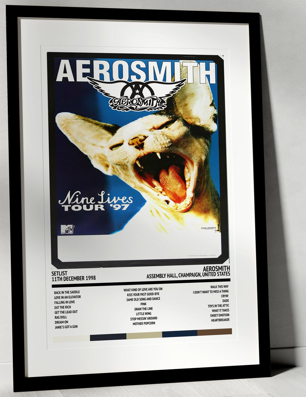 Aerosmith Nine Lives Assembly Hall Champaign 11th December 1998 - Setlist Tour Poster - Setlist