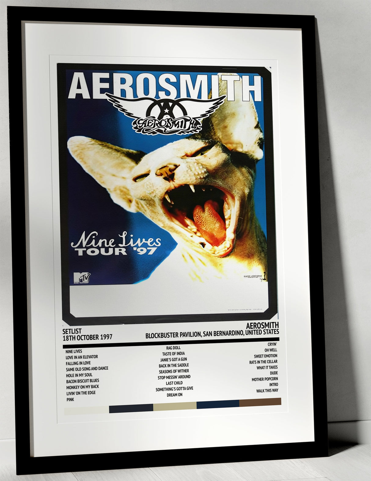 Aerosmith Nine Lives Blockbuster Pavilion San Bernardino 18th October 1997 - Setlist Tour Poster - Setlist