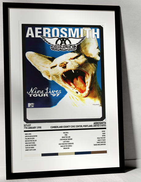 Aerosmith Nine Lives Cumberland County Civic Center Portland 7th January 1998 - Setlist Tour Poster - Setlist