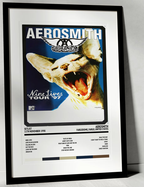 Aerosmith Nine Lives Fargodome Fargo 11th November 1998 - Setlist Tour Poster - Setlist