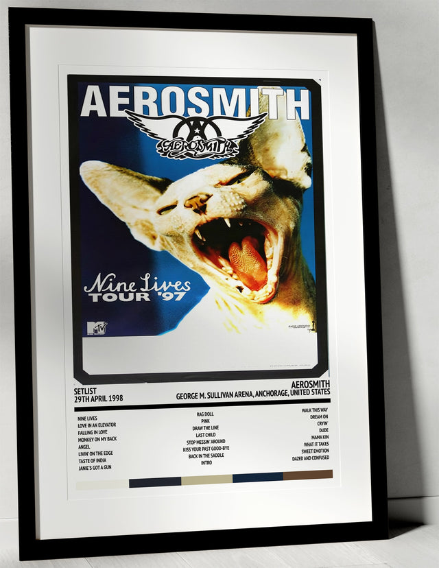 Aerosmith Nine Lives George M. Sullivan Arena Anchorage 29th April 1998 - Setlist Tour Poster - Setlist