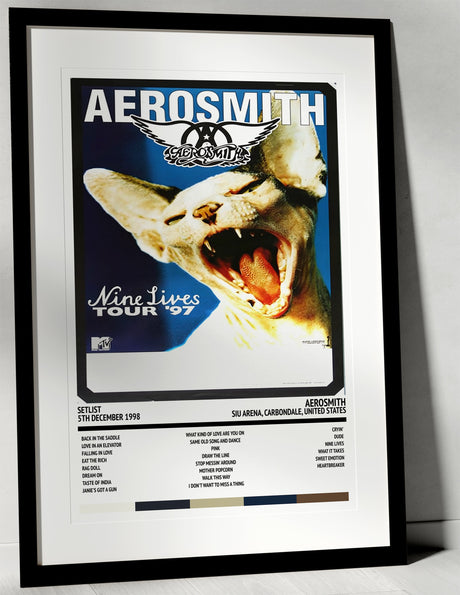 Aerosmith Nine Lives SIU Arena Carbondale 5th December 1998 - Setlist Tour Poster - Setlist