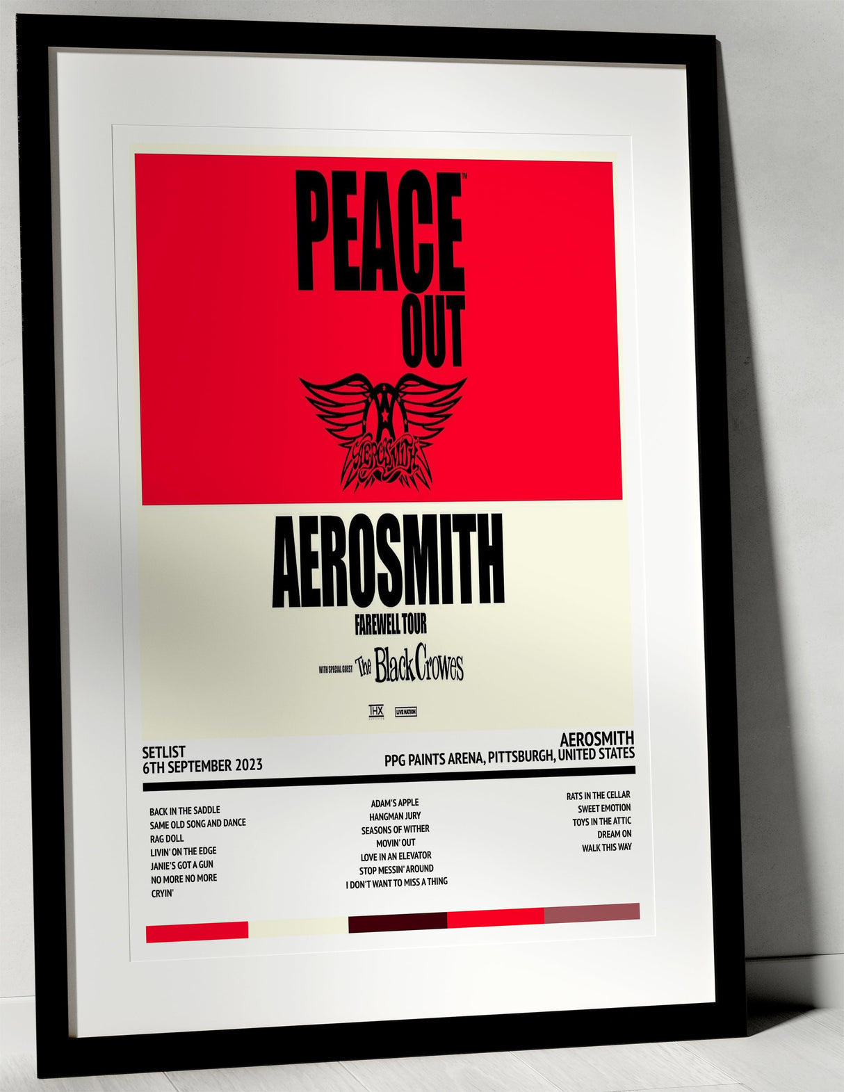 Aerosmith Peace Out...Farewell Tour PPG Paints Arena Pittsburgh 6th September 2023 - Setlist Tour Poster - Setlist