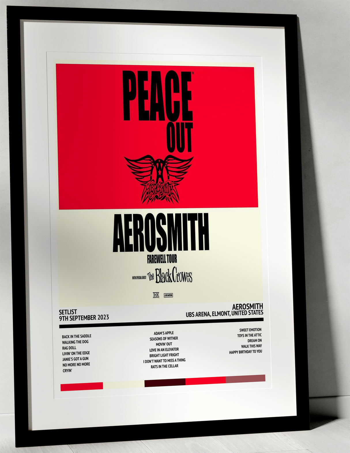 Aerosmith Peace Out...Farewell Tour UBS Arena Elmont 9th September 2023 - Setlist Tour Poster - Setlist