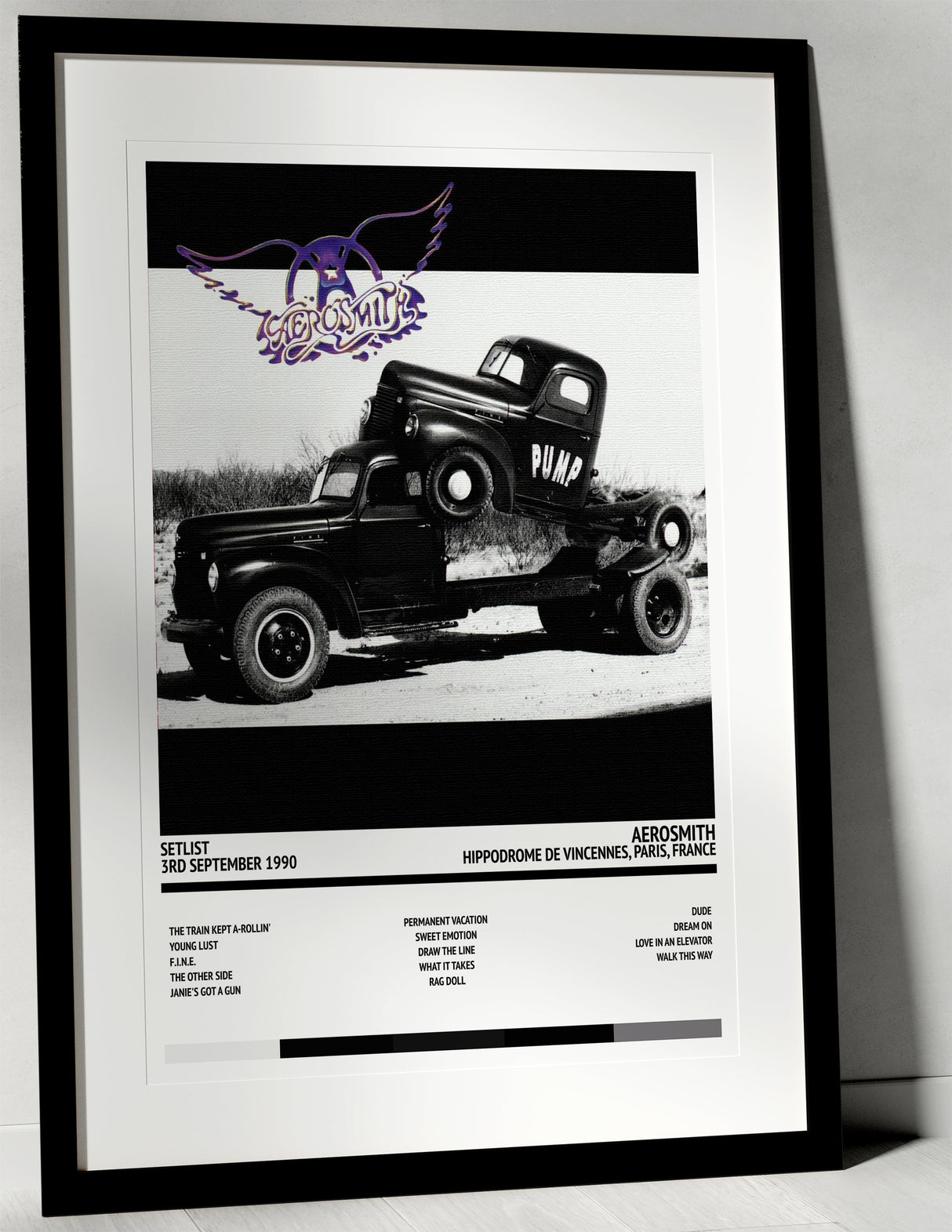 Aerosmith Pump Hippodrome de Vincennes Paris 3rd September 1990 - Setlist Tour Poster - Setlist