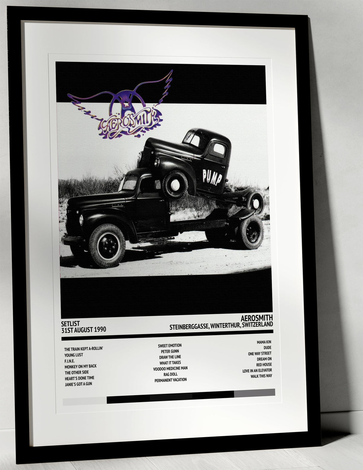 Aerosmith Pump Steinberggasse Winterthur 31st August 1990 - Setlist Tour Poster - Setlist