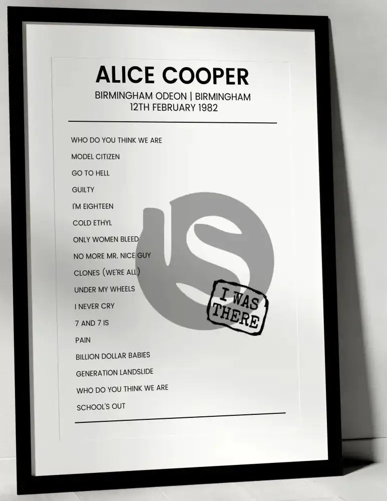 Alice Cooper 12th February 1982 Birmingham Odeon Birmingham - I Was There - Setlist