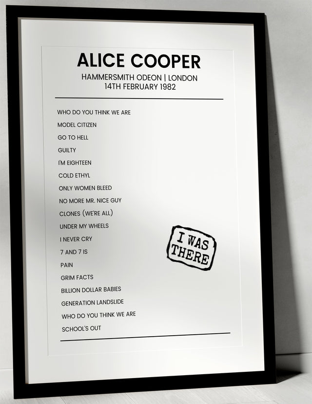 Alice Cooper 14th February 1982 Hammersmith Odeon London - I Was There - Setlist