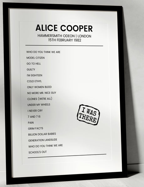 Alice Cooper 15th February 1982 Hammersmith Odeon London - I Was There - Setlist