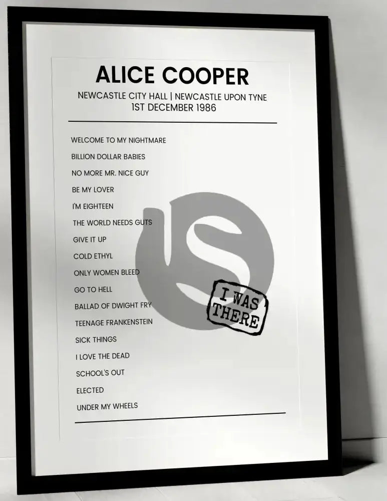 Alice Cooper 1st December 1986 Newcastle City Hall Newcastle upon Tyne - I Was There - Setlist