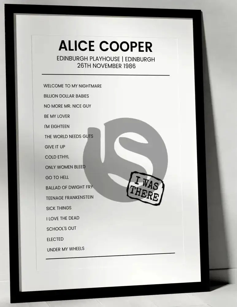 Alice Cooper 26th November 1986 Edinburgh Playhouse Edinburgh - I Was There - Setlist