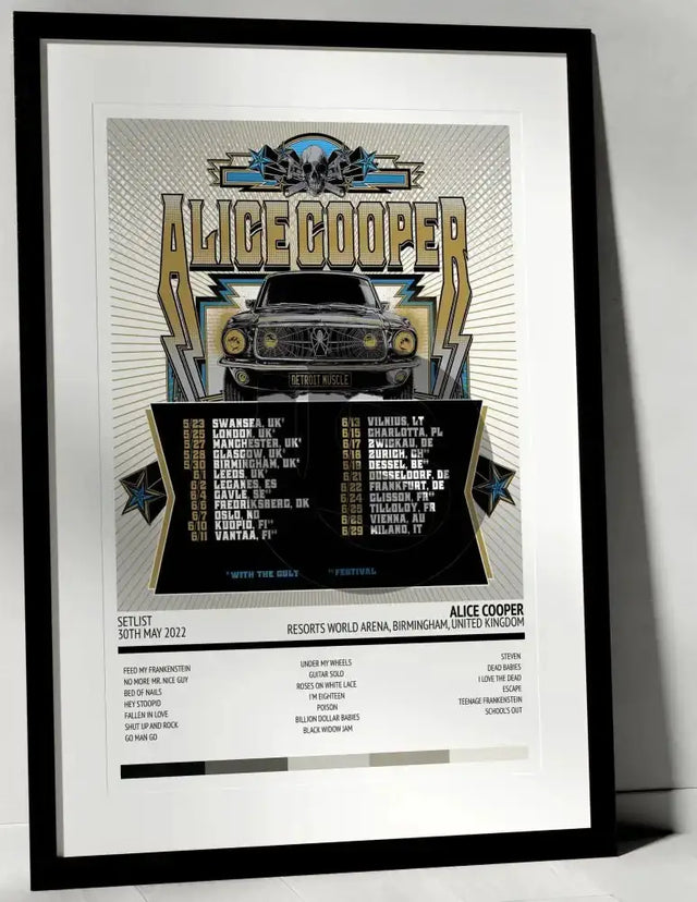 Alice Cooper Detroit Muscle Resorts World Arena Birmingham 30th May 2022 - Setlist Tour Poster - Setlist