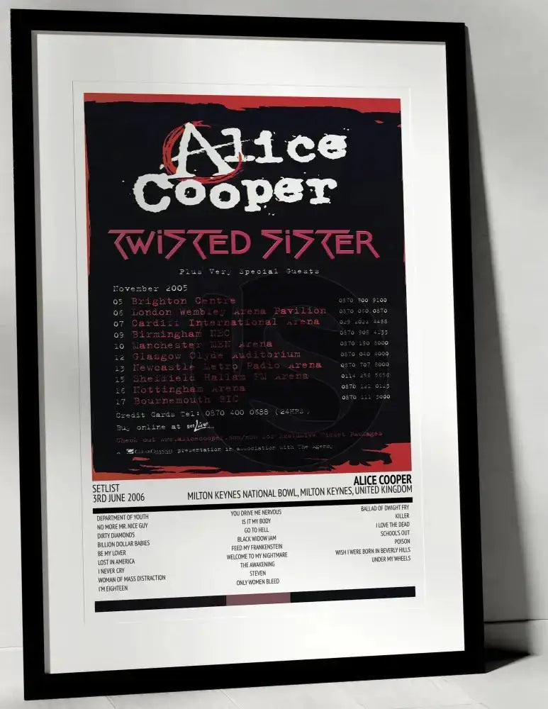 Alice Cooper Dirty Diamonds Milton Keynes National Bowl Milton Keynes 3rd June 2006 - Setlist Tour Poster - Setlist