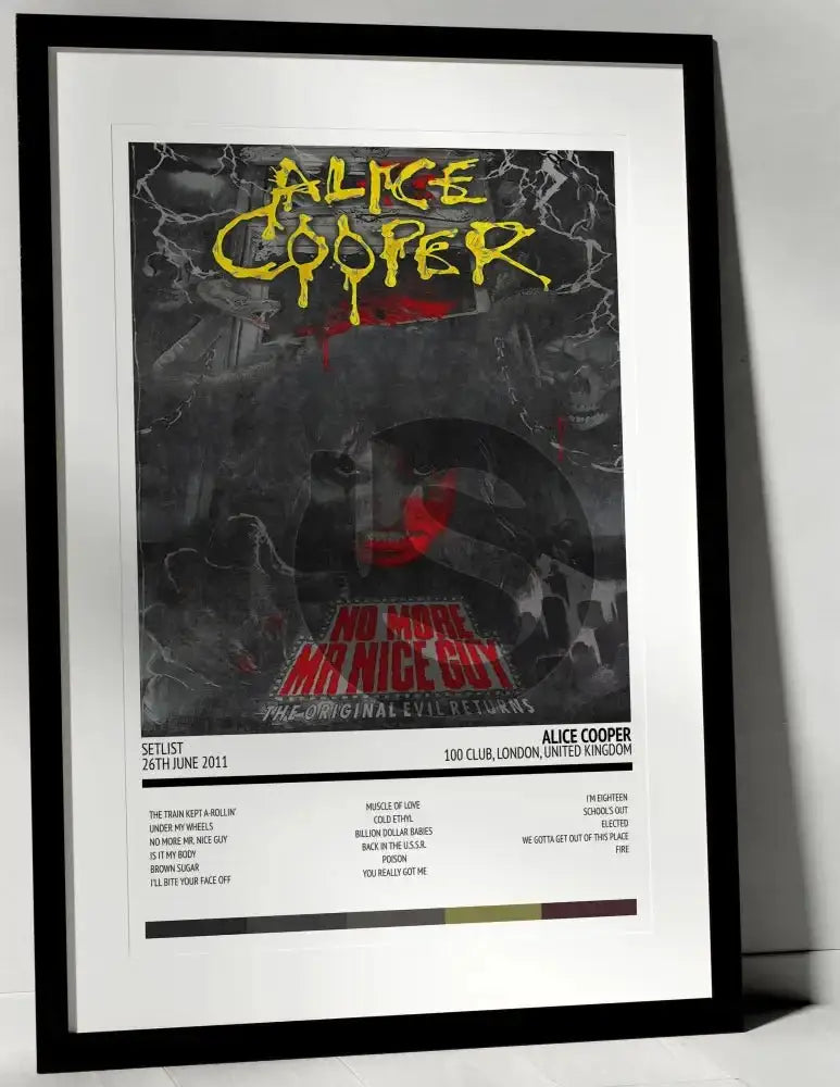 Alice Cooper No More Mr. Nice Guy 100 Club London 26th June 2011 - Setlist Tour Poster - Setlist