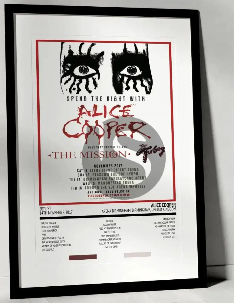 Alice Cooper Spend the Night with Alice Cooper Arena Birmingham Birmingham 14th November 2017 - Setlist Tour Poster - Setlist