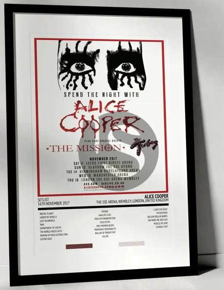 Alice Cooper Spend the Night with Alice Cooper The SSE Arena, Wembley London 16th November 2017 - Setlist Tour Poster - Setlist