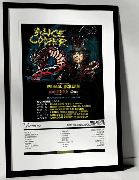 Alice Cooper Too Close for Comfort Eventim Apollo London 21st October 2024 - Setlist Tour Poster - Setlist