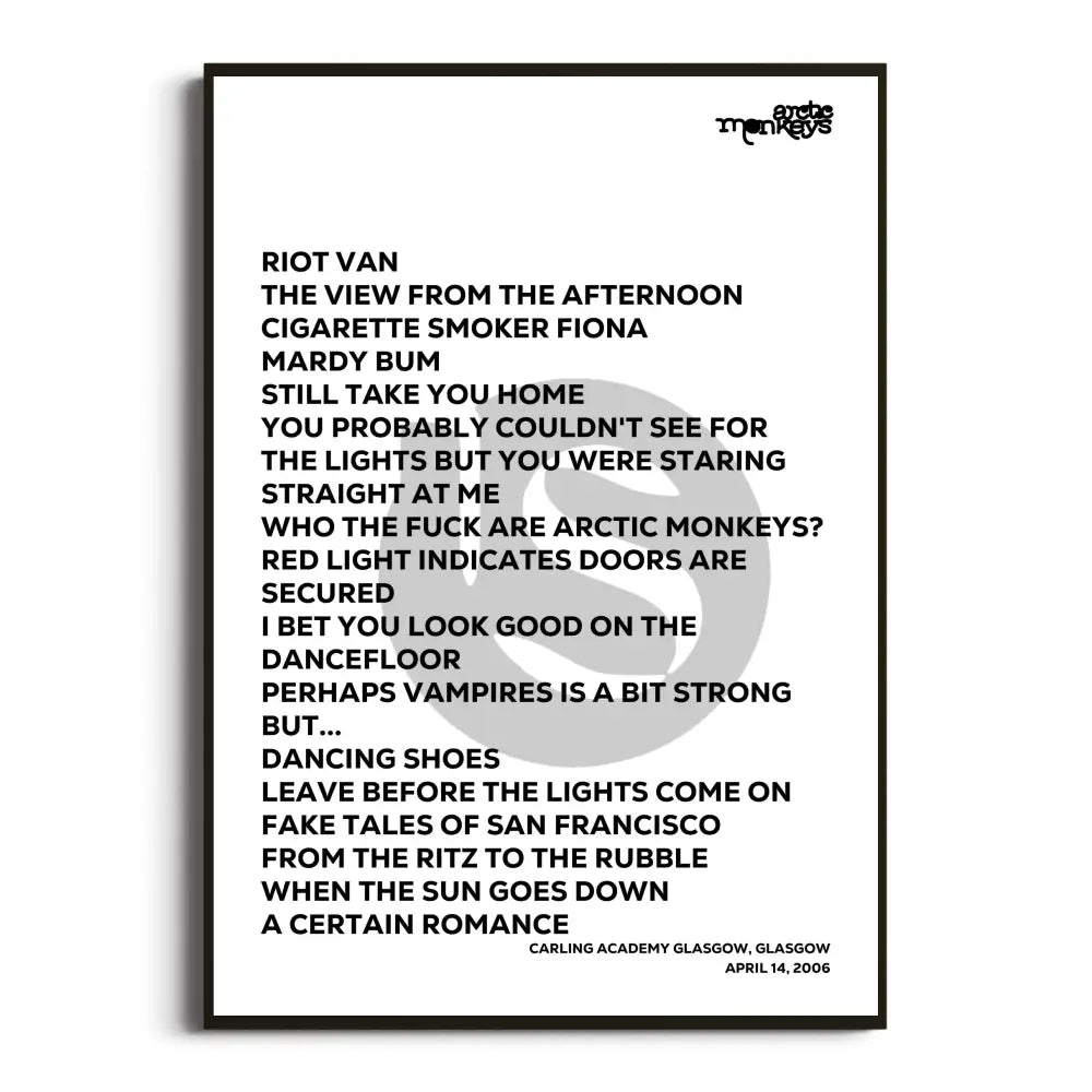 Arctic Monkeys 2006 Setlist Posters - Whatever People Say I Am That’s What I’m Not Uk Tour Setlists