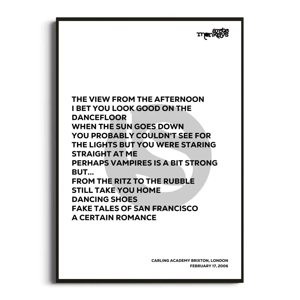 Arctic Monkeys 2006 Setlist Posters - Whatever People Say I Am That’s What I’m Not Uk Tour Setlists