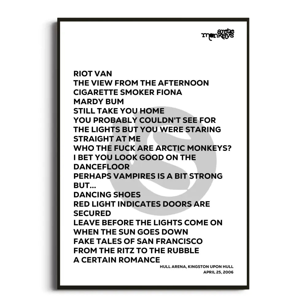 Arctic Monkeys 2006 Setlist Posters - Whatever People Say I Am That’s What I’m Not Uk Tour Setlists