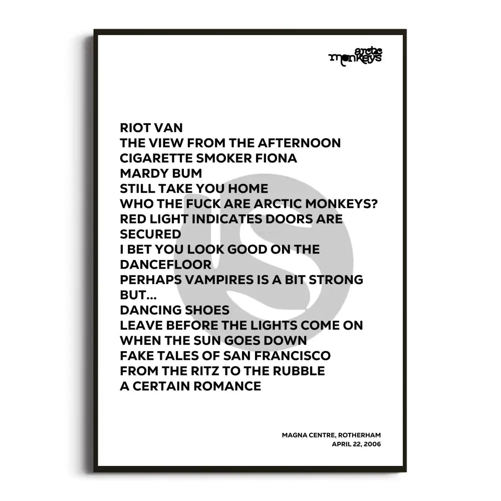 Arctic Monkeys 2006 Setlist Posters - Whatever People Say I Am That’s What I’m Not Uk Tour Setlists