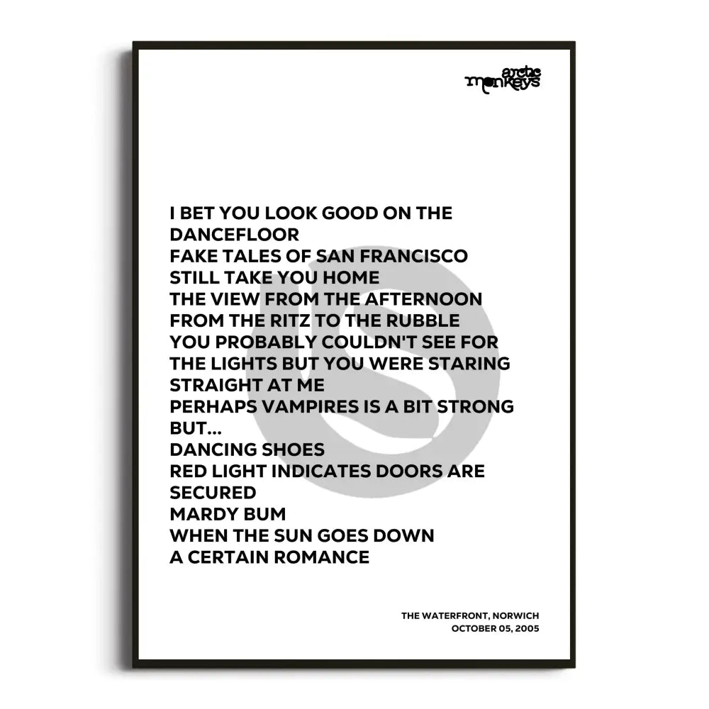 Arctic Monkeys 2006 Setlist Posters - Whatever People Say I Am That’s What I’m Not Uk Tour Setlists