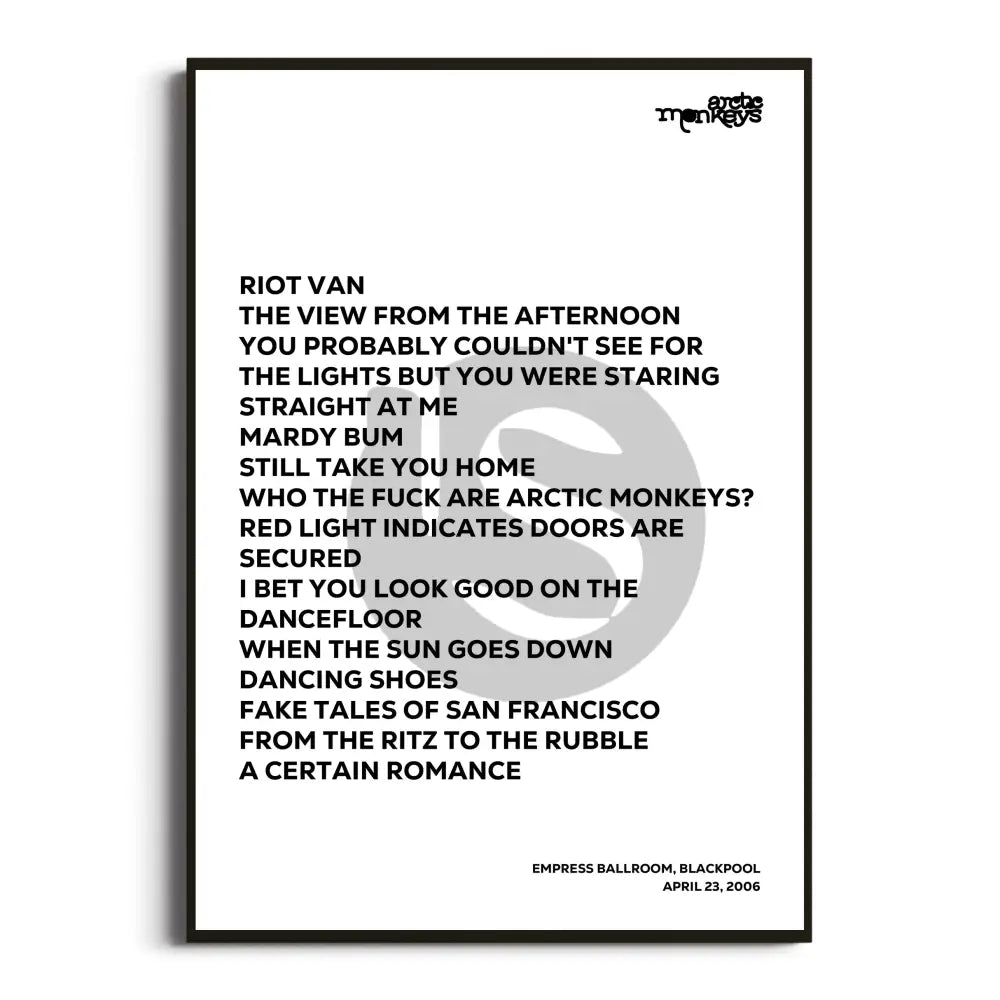 Arctic Monkeys 2006 Setlist Posters - Whatever People Say I Am That’s What I’m Not Uk Tour Setlists