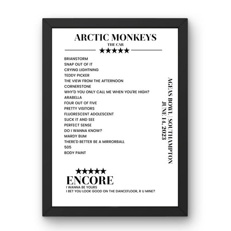 Arctic Monkeys Ageas Bowl Southampton 14 June 2023 Setlist Poster - Setlist