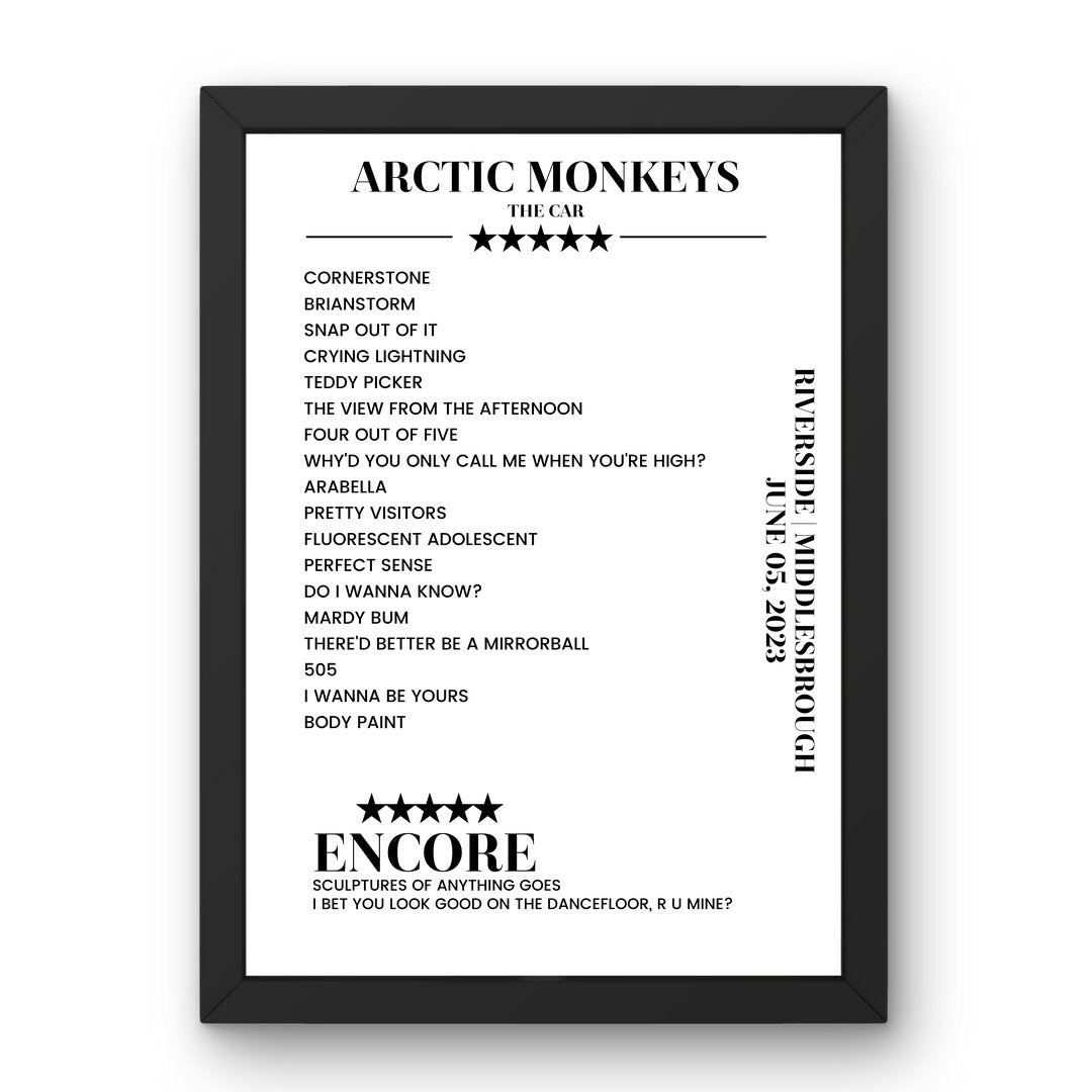 Arctic Monkeys Riverside Middlesbrough 05 June 2023 Setlist Poster - Setlist