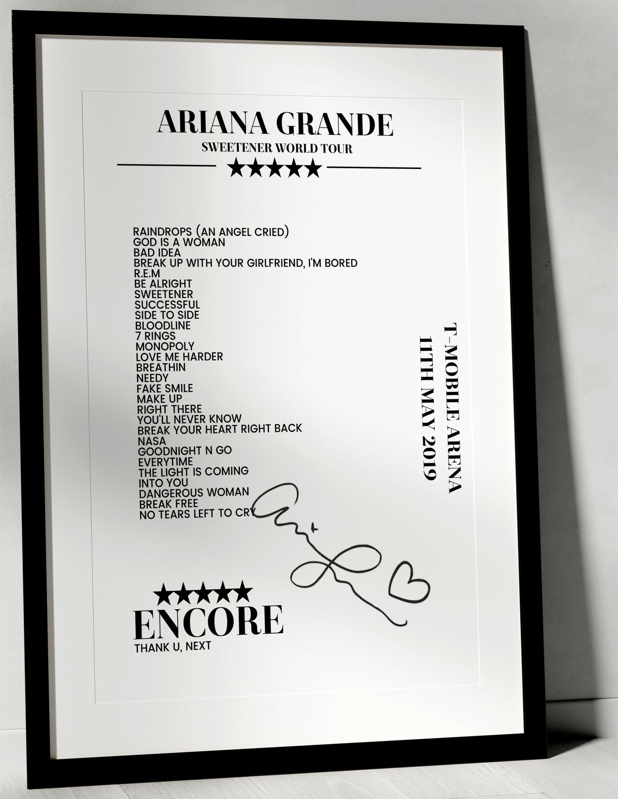 Ariana Grande 11th May 2019 T - Mobile Arena Las Vegas Setlist Poster - Setlist