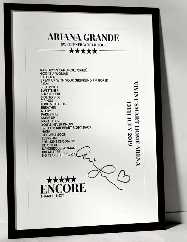 Ariana Grande 13th July 2019 Vivint Smart Home Arena Salt Lake City Setlist Poster - Setlist