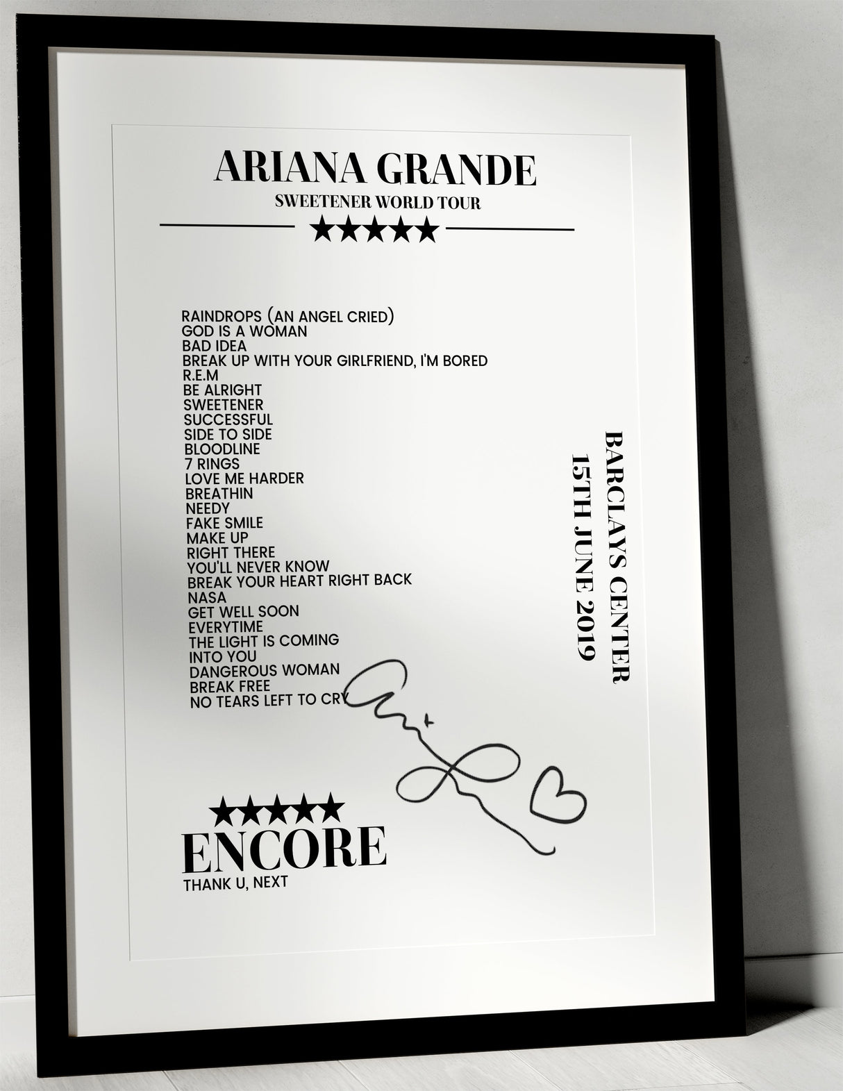 Ariana Grande 15th June 2019 Barclays Center Brooklyn Setlist Poster - Setlist