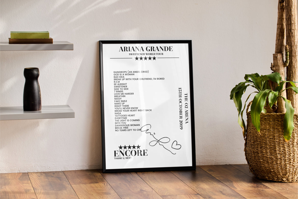 Ariana Grande 15th October 2019 The O2 Arena London Setlist Poster - Setlist