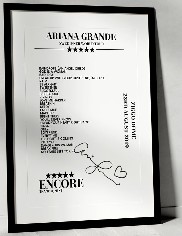 Ariana Grande 23rd August 2019 Ziggo Dome Amsterdam Setlist Poster - Setlist