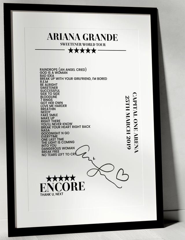 Ariana Grande 25th March 2019 Capital One Arena Washington Setlist Poster - Setlist