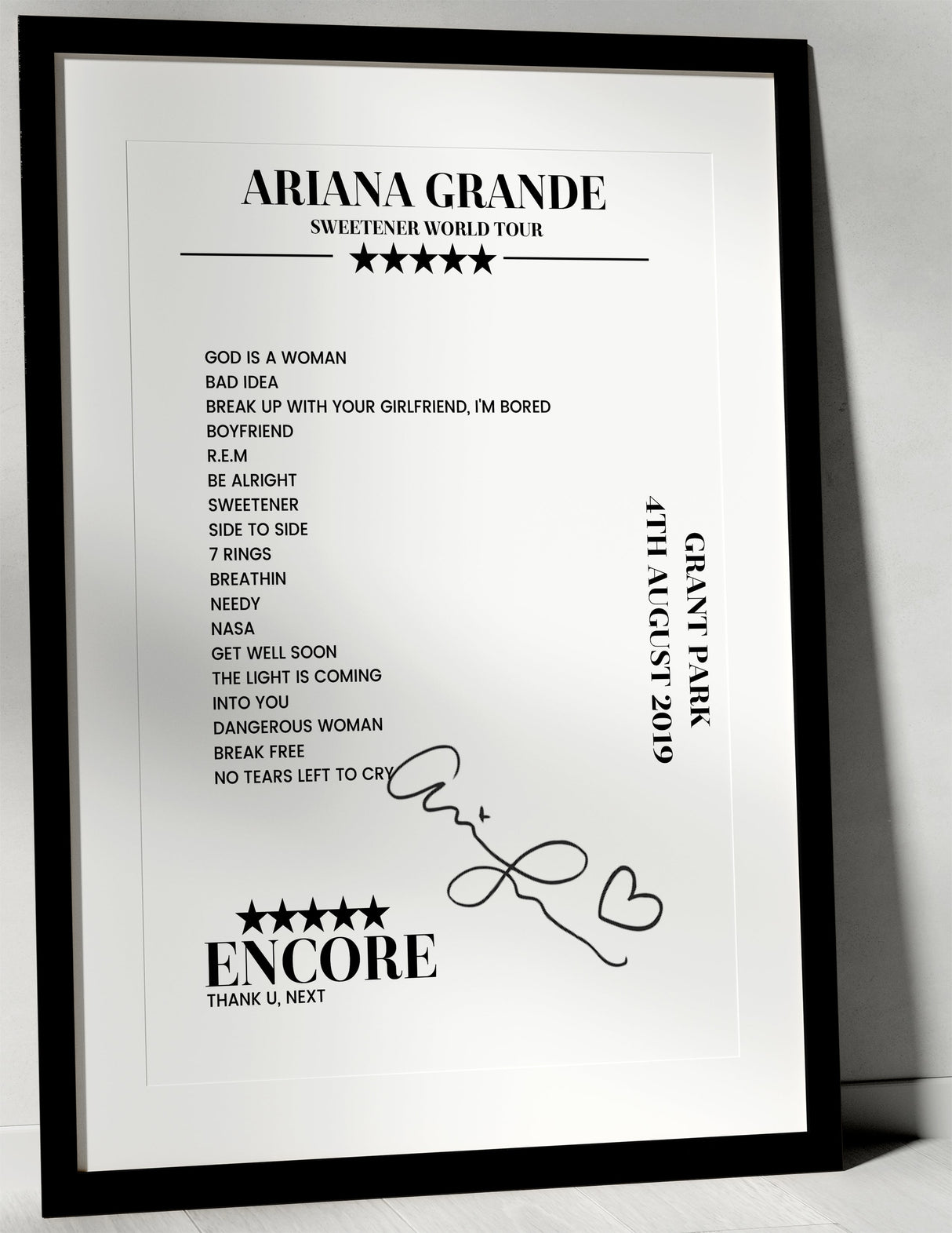 Ariana Grande 4th August 2019 Grant Park Chicago Setlist Poster - Setlist