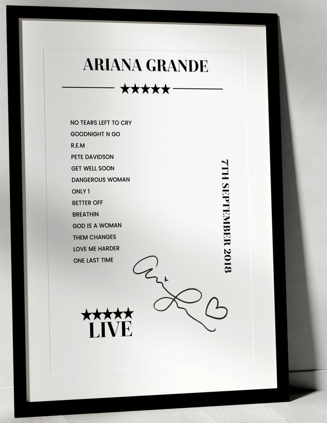 Ariana Grande 7th September 2018 London Setlist Poster - Setlist