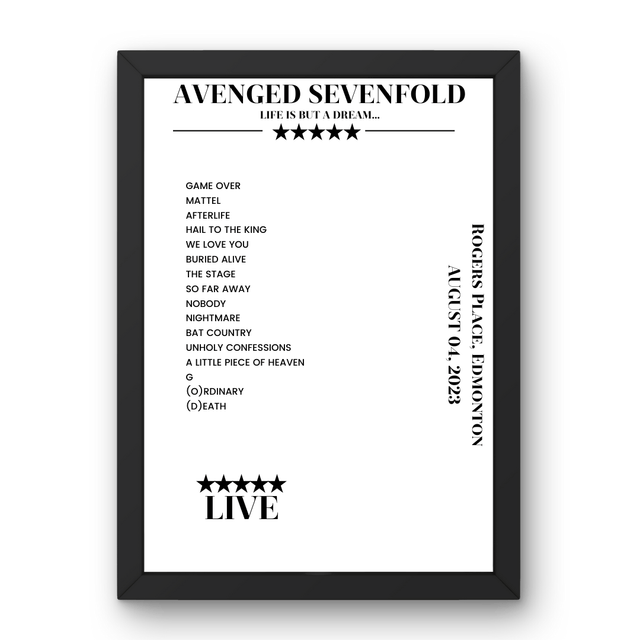 Avenged Sevenfold August 04, 2023 Rogers Place Edmonton Setlist Poster - Setlist